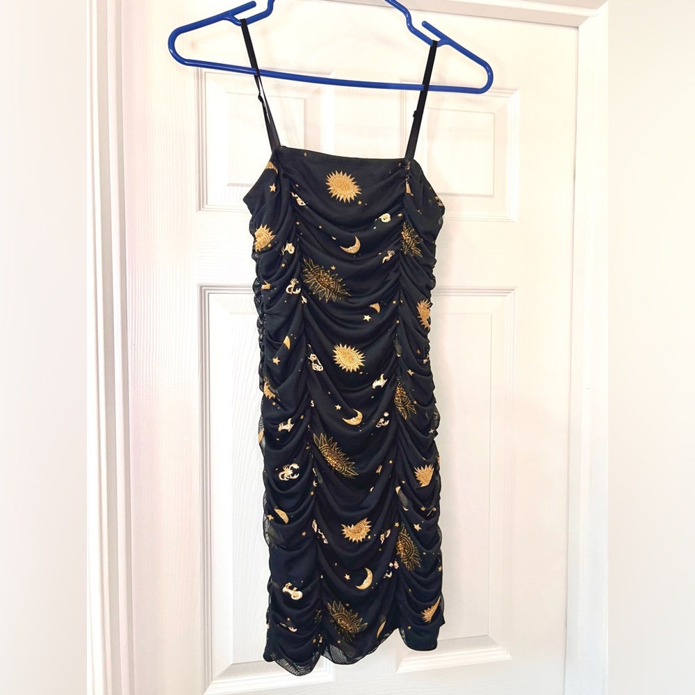 F21 Astrology Zodiac Sign Black Mesh Mini Dress - Horoscope Celestial Witchcore